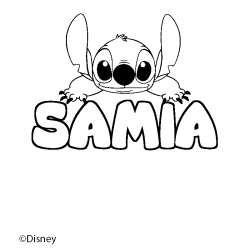 Coloriage pr&eacute;nom SAMIA - d&eacute;cor Stitch