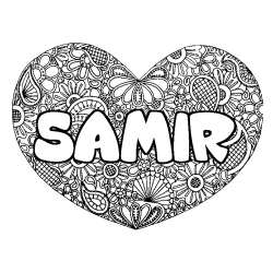 Coloriage prénom SAMIR - décor Mandala coeur
