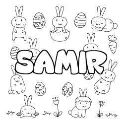 Coloriage prénom SAMIR - décor Paques