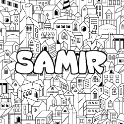 Coloriage pr&eacute;nom SAMIR - d&eacute;cor Ville