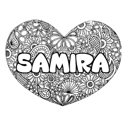 Coloriage prénom SAMIRA - décor Mandala coeur