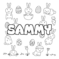 Coloriage prénom SAMMY - décor Paques