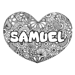 Coloriage pr&eacute;nom SAMUEL - d&eacute;cor Mandala coeur