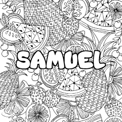 Coloriage pr&eacute;nom SAMUEL - d&eacute;cor Mandala fruits