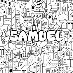Coloriage pr&eacute;nom SAMUEL - d&eacute;cor Ville