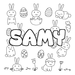 Coloriage prénom SAMY - décor Paques