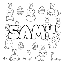 Coloriage pr&eacute;nom SAMY - d&eacute;cor Paques