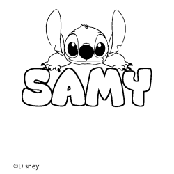 Coloriage pr&eacute;nom SAMY - d&eacute;cor Stitch