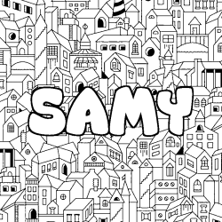 Coloriage prénom SAMY - décor Ville