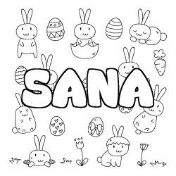Coloriage pr&eacute;nom SANA - d&eacute;cor Paques