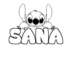 Coloriage prénom SANA - décor Stitch