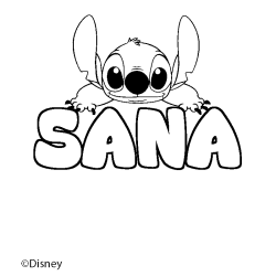 Coloriage pr&eacute;nom SANA - d&eacute;cor Stitch
