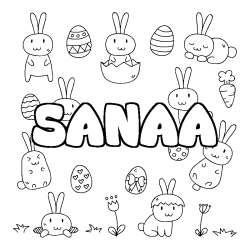 Coloriage pr&eacute;nom SANAA - d&eacute;cor Paques