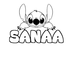 Coloriage prénom SANAA - décor Stitch