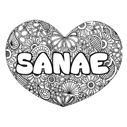 Coloriage pr&eacute;nom SANAE - d&eacute;cor Mandala coeur