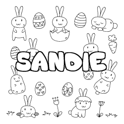 Coloriage pr&eacute;nom SANDIE - d&eacute;cor Paques