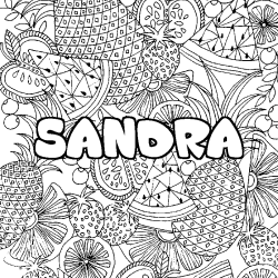 Coloriage prénom SANDRA - décor Mandala fruits
