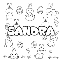 Coloriage pr&eacute;nom SANDRA - d&eacute;cor Paques