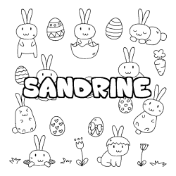 Coloriage pr&eacute;nom SANDRINE - d&eacute;cor Paques