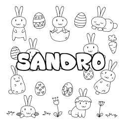 Coloriage prénom SANDRO - décor Paques