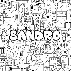 Coloriage pr&eacute;nom SANDRO - d&eacute;cor Ville