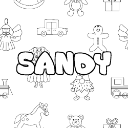 Coloriage pr&eacute;nom SANDY - d&eacute;cor Jouets