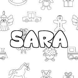 Coloriage pr&eacute;nom SARA - d&eacute;cor Jouets