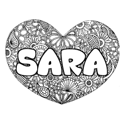 Coloriage pr&eacute;nom SARA - d&eacute;cor Mandala coeur