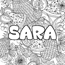 Coloriage pr&eacute;nom SARA - d&eacute;cor Mandala fruits