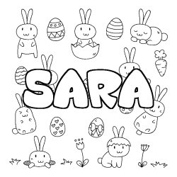 Coloriage pr&eacute;nom SARA - d&eacute;cor Paques