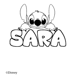 Coloriage pr&eacute;nom SARA - d&eacute;cor Stitch