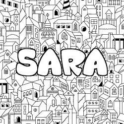 Coloriage pr&eacute;nom SARA - d&eacute;cor Ville