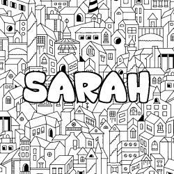 Coloriage pr&eacute;nom SARAH - d&eacute;cor Ville