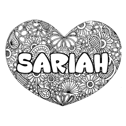 Coloriage pr&eacute;nom SARIAH - d&eacute;cor Mandala coeur