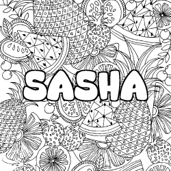 Coloriage prénom SASHA - décor Mandala fruits