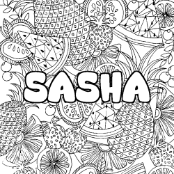 Coloriage pr&eacute;nom SASHA - d&eacute;cor Mandala fruits