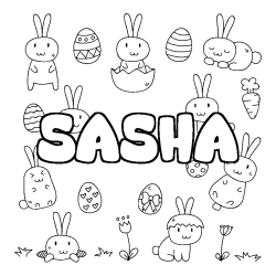 Coloriage prénom SASHA - décor Paques