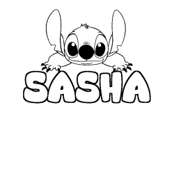 Coloriage prénom SASHA - décor Stitch