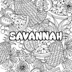 Coloriage pr&eacute;nom SAVANNAH - d&eacute;cor Mandala fruits