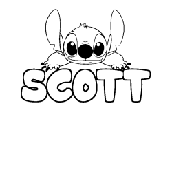 Coloriage prénom SCOTT - décor Stitch