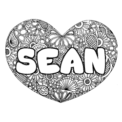 Coloriage pr&eacute;nom SEAN - d&eacute;cor Mandala coeur