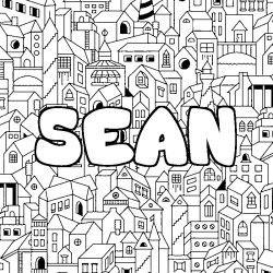 Coloriage pr&eacute;nom SEAN - d&eacute;cor Ville