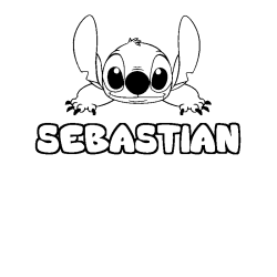 Coloriage prénom SEBASTIAN - décor Stitch