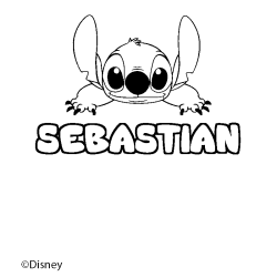 Coloriage pr&eacute;nom SEBASTIAN - d&eacute;cor Stitch