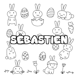 Coloriage pr&eacute;nom S&Eacute;BASTIEN - d&eacute;cor Paques