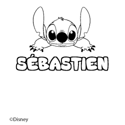 Coloriage pr&eacute;nom S&Eacute;BASTIEN - d&eacute;cor Stitch