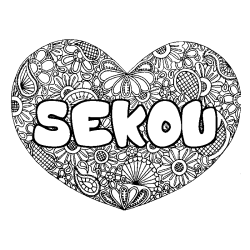 Coloriage prénom SEKOU - décor Mandala coeur