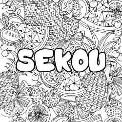Coloriage prénom SEKOU - décor Mandala fruits