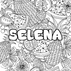 Coloriage prénom SELENA - décor Mandala fruits