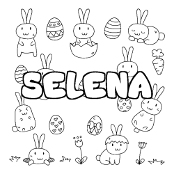 Coloriage pr&eacute;nom SELENA - d&eacute;cor Paques